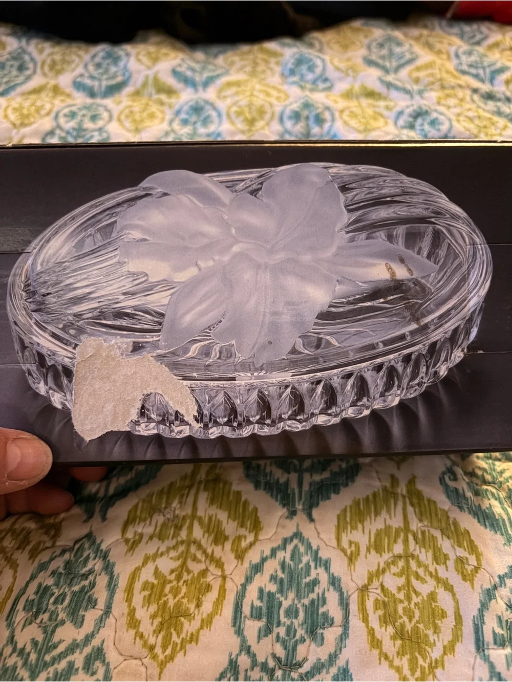 Studio Nova Clear Glass Floral-Top Oval Covered Dish